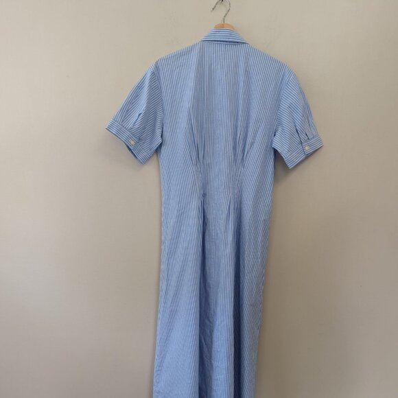 Loft Striped Poplin Shirt Dress Tailored Preppy Midi Blue White - Picture 8 of 12